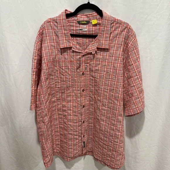Cabela’s Plaid Short Sleeve Outdoor Shirt 2XL Coolmax UPF30 Textured Button Up - Picture 3 of 16